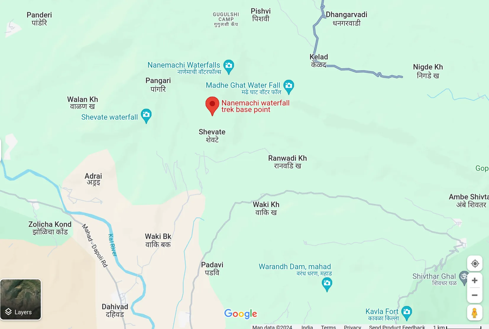 Location of Nanemachi Waterfall Trek