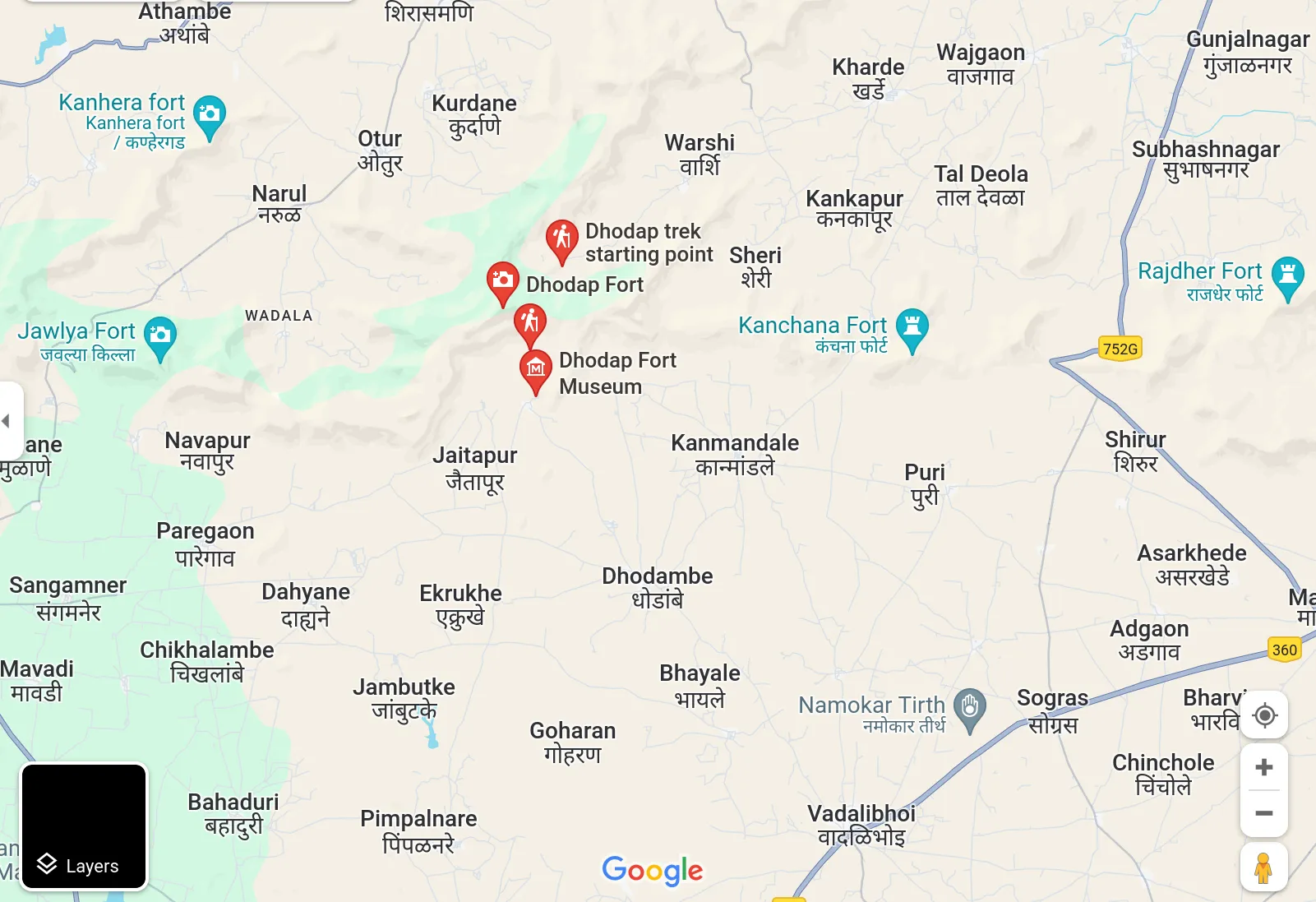 Google location of&nbsp;Dhodap Fort Trek