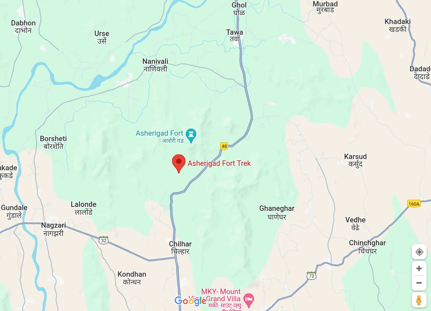 Google map of the&nbsp;Asherigad Fort Trek