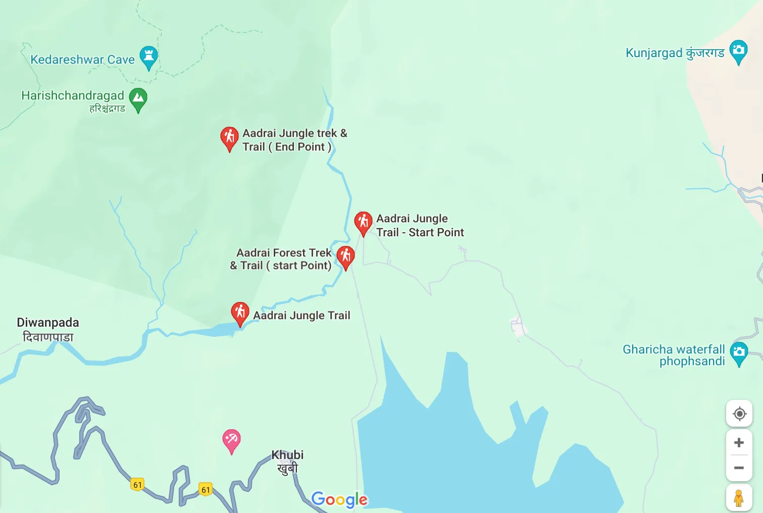 Google map of the&nbsp;Aadrai Jungle Trek