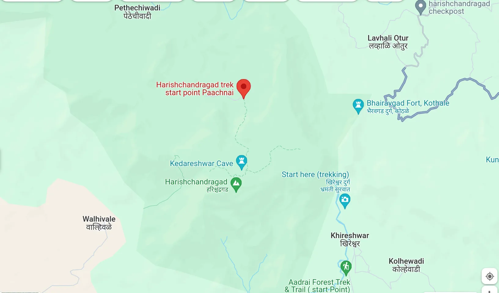 Google map of the Harishchandragad Trek