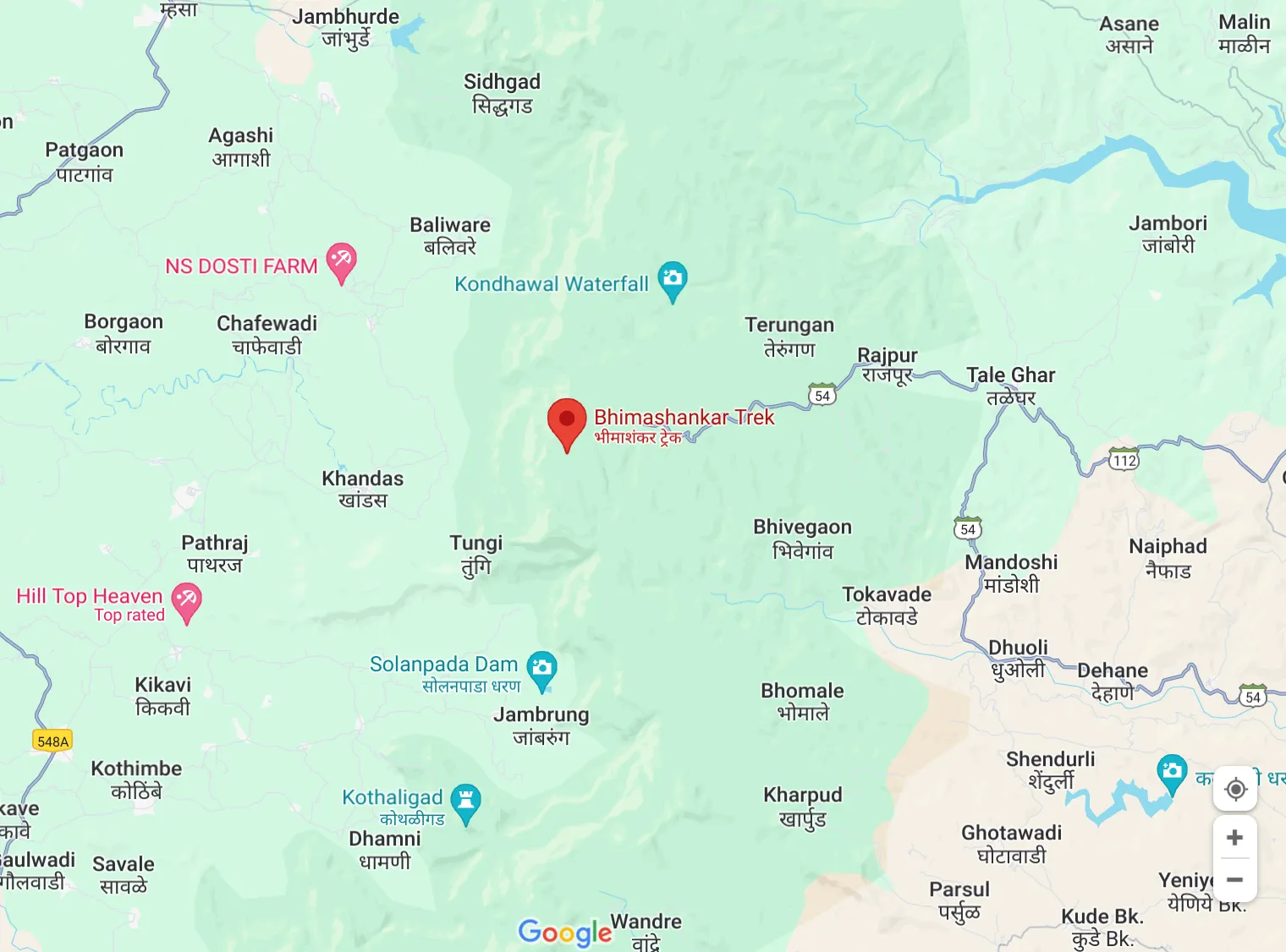 Google map of the Bhimashankar Trek