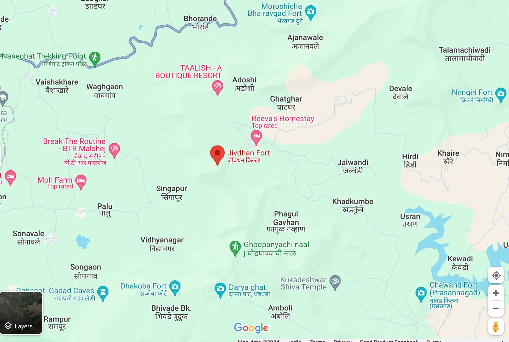 Location of Jivdhan Fort trek