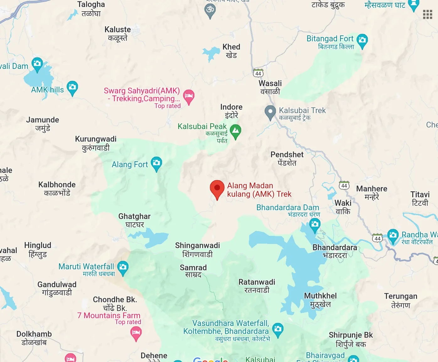 Google map of AMK trek